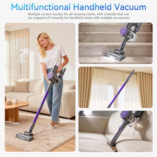 BlueEpic Cordless Vacuum Cleaner, 40KPA 45Mins Rechargeable Vacuum Cordless, Stick Vacuum with 2 Adjustable Modes, Handheld Vacuum for Home/Pet Hair/Carpet/Floor (Purple)