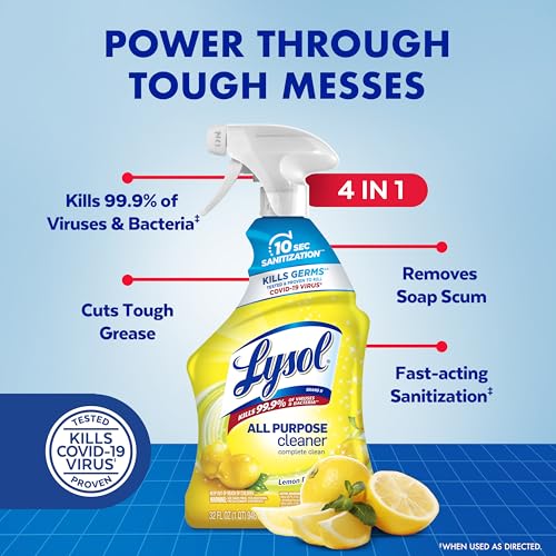 Lysol All Purpose Cleaner Spray, Multi-Purpose Disinfecting Spray, Kitchen & Bathroom Cleaner, Lemon Breeze, Lavender, & Mango Scents, 32oz (Pack of 4)