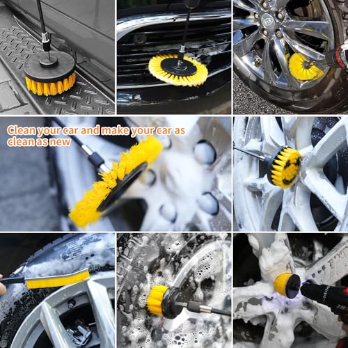 TOWBRUS 10 Pack Drill Brush Attachment Set, Drill Scrubber Brush Kit, Drill Cleaning Brush, Scrub Brush for Grout Floor Tub Shower Bathtub Tile Sink Toilet Bathroom Kitchen Car Yellow