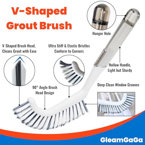 3 Pack Shower Scrub Brush Set – Heavy-Duty Scrub Brushes for Cleaning with Long Handle, Stiff Bristles Grout Brush, Shower Scrubber for Bathroom, Bathtub, Kitchen, Tile, Floor, Grout, Sink & Carpet