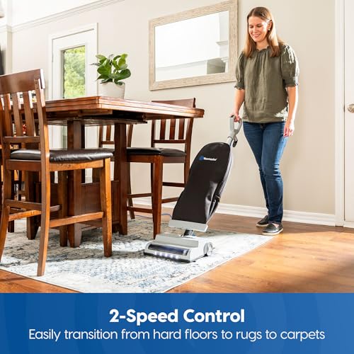 Vacmaster UB0402 Commercial Vacuum Cleaner Ultra-Lightweight 14L Capacity Bagged Upright Vac with LED Headlight and 2-Speed Setting Powerful Suction for Pets, Carpets & Hard Floor