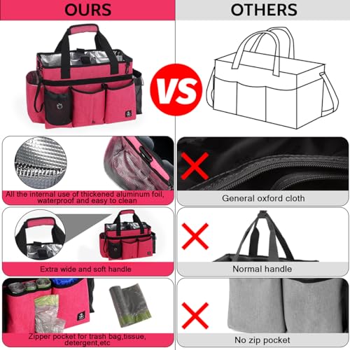 Timoxi Large Cleaning Caddy Bag Built-in Sturdy Support Board, Cleaning Organizer with Detachable Divider, Cleaning Supply Tote with Adjustable Shoulder Strap&Waist Belt for Cleaners & Housekeeper