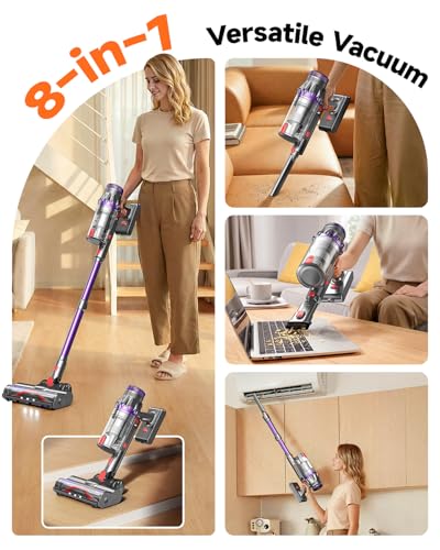 FEPPO Cordless Vacuum Cleaner, Powerful Vacuum Cleaners for Home with 70Mins Runtime, Touch Screen, Self-Standing, Anti-Tangle Stick Vacuum Cordless, Wireless Vacuum for Hardwood Floor/Carpet/Pet Hair
