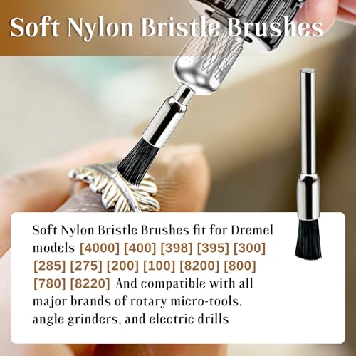 405-02 mini Nylon Bristle Brush for Dremel Brushes,Pen Brush End Brush for Drill, 1/8" Shank Diameter Mini Rotary Tool Accessory（3PCS