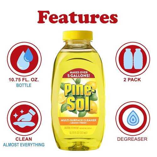 Pine-Sol Multi Surface Cleaner, 2 Pack, Concentrated Multi Purpose Cleaner and Degreaser for Kitchen and Bathroom, Makes 5 Gallons, Lemon Fresh Scent, 10.75 oz. Each