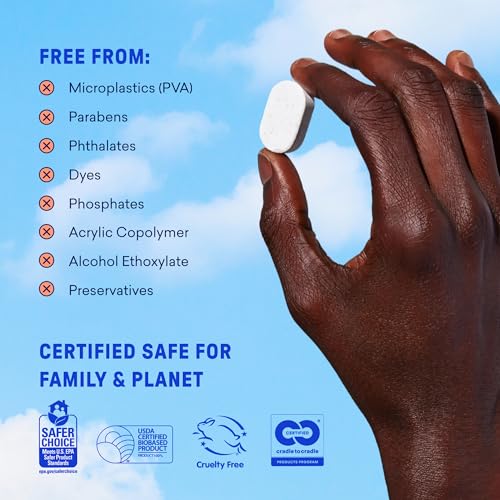 BLUELAND 100% Plastic-Free Dishwasher Detergent Tablets, 60 Count, Free & Clear, Eco-Friendly Dishwashing Pods, Cuts Grease & Stuck on Food, Rinses Clean for Streak-Free Shine