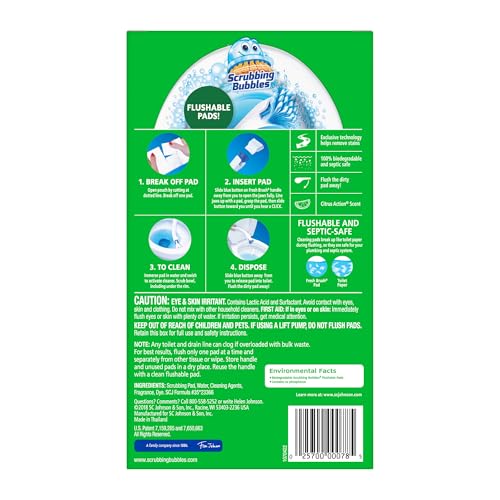 Scrubbing Bubbles Flushable Toilet Bowl Wand Cleaner Refills, Fresh Brush Cleaner Toilet Refill Pads, Removes Limescale & Odors, Citrus Scent, 10 Count (Pack of 1)