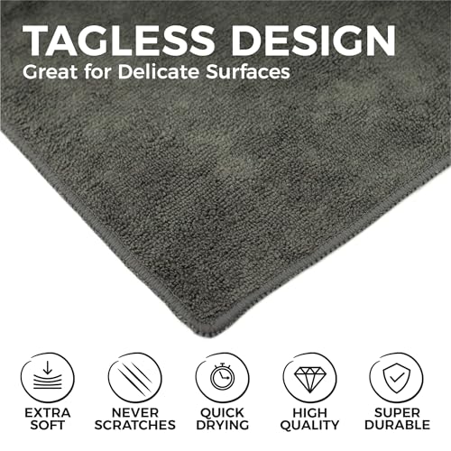 The Rag Company - All-Purpose Microfiber Terry Cleaning Towels - Commercial Grade, Highly Absorbent, Lint-Free, Streak-Free, Kitchens, Bathrooms, Offices, 300gsm, 16in x 16in, Grey (12-Pack)