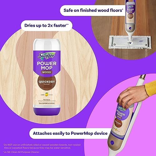 Swiffer Power Mop Wood Refill Solution, QuickDry Hardwood Floor Cleaner for Mopping Home, Bathroom, Kitchen, All Purpose Multi-Surface Solution for Floor Cleaning, Lemon Scent, 50.7 oz