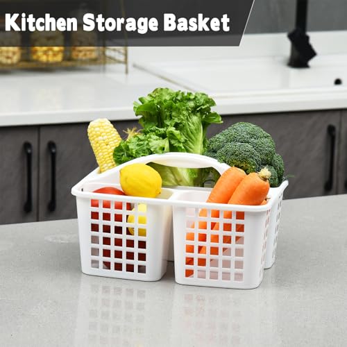 Haundry Plastic Shower Caddy Basket with 3 Compartments, Portable Divided Cleaning Supply Storage Organizer with Handle (Grey)