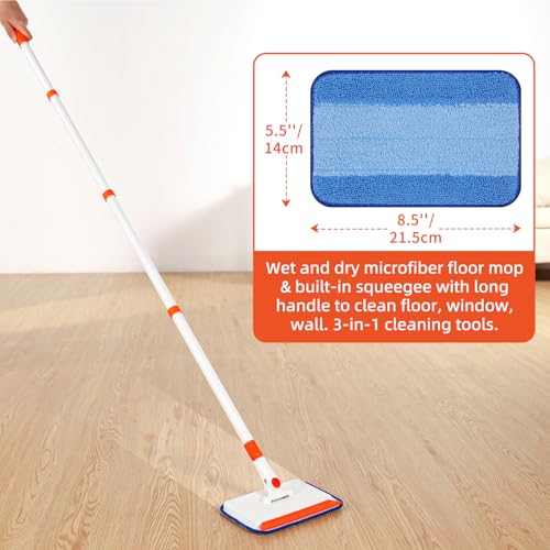 Baseboard Cleaner Tool with Handle, Extendable Long Handle Baseboard Cleaning Duster with Reusable Pads for Floorboard, Ceiling Fan Blade Cleaner Duster (Gray)