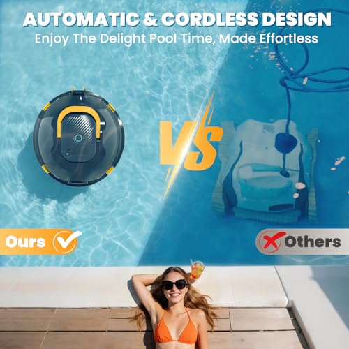 Y20 Robotic Pool Cleaner, Cordless Pool Vacuum for Above Ground & Inground Flat Pools with Dual Motors, 130 Min Runtime, Auto-Parking, Powerful Pool Vacuum Robot for Up to 1200 Sq.Ft