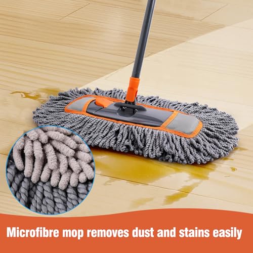 CLEANHOME Microfiber Dust Mop for Hardwood Floor Cleaning, Dry and Wet Baseboard and Floor Duster, Household Cleaning Tool for Kitchen, Bathroom