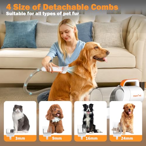 PAWING Dog Grooming Vacuum, All-in-1 Professional Deshedding Tools for Dogs & Cats - Low Noise Dogs Vacuum Cleaner with 2L Large Capacity Dust Cup for Shedding Pet Hair