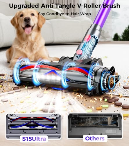 RENDOW Cordless Vacuum Cleaner, 500W 50KPA 60Mins Vacuum Cleaners for Home, Self-Standing Stick Vacuums with LED Display, Lightweight Anti-Tangle Wireless Vacuum for Pet Hair Hard Floors Carpet