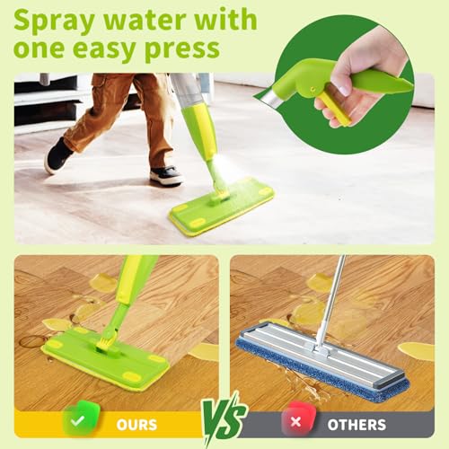 Lullulii Kids Spray Mop, Fun & Functional Toddler Mop Cleaning Set,Real Working Mini Mop, Pretend Play Toy –Includes Spray Bottle,Washable Microfiber Pads, Montessori Kids Cleaning Toy Set -Green