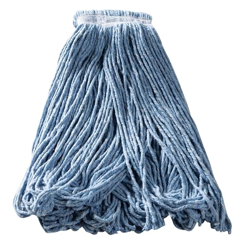 Rubbermaid Commercial Products Universal Blend Mop 24-Ounce Blue Headband Heavy Duty Industrial Wet Mop For Floor Cleaning Office/School/Stadium/Lobby/Restaurant Pack of 12