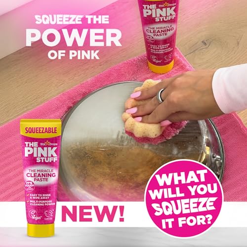 The Pink Stuff Squeezable Cleaning Paste 300g with SQeeZY Scrubber Sponge | Powerful Multi Purpose Surface Cleaner for Kitchen, Bathroom, Cookware, Tiles, Showers, and More