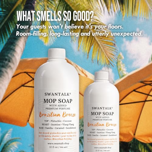 SWANTALK Mop Soap with Long Lasting Premium Perfume, 4X Concentrated Floor Cleaner, Multi Surface Solution for Hardwood, Tile, LVP, Laminate, Pet Friendly, 32 fl oz (Brazilian Breeze)