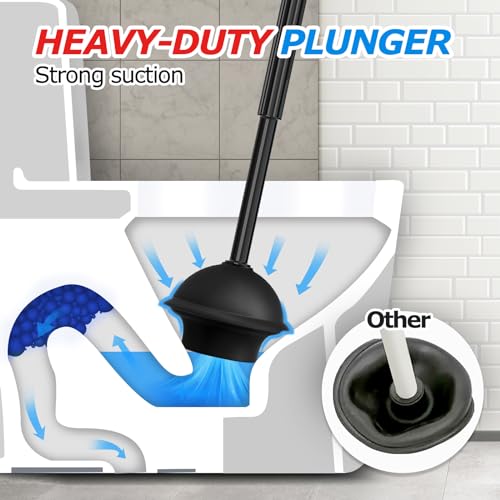 FORASTO 2 in 1 Toilet Plunger and Brush Set，Extended Handle Plunger，Toilet Bowl Brush Plunger Set, Bathroom Cleaning Tools ，Toilet Brush Plunger Combo，Cleaning Brush，Bathroom Cleaning Supplies