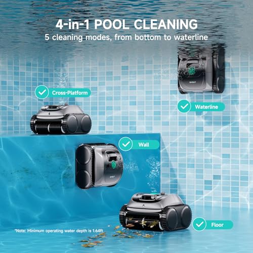 2026 Upgrade WYBOT C1 Cordless Robotic Pool Vacuum for Inground Pools, Above Ground Smart Pool Cleaner 4-in-1 Wall & Waterline Cleaning Up to 1,621 sq.ft, 150mins App Conrol Navigation, Gray Green