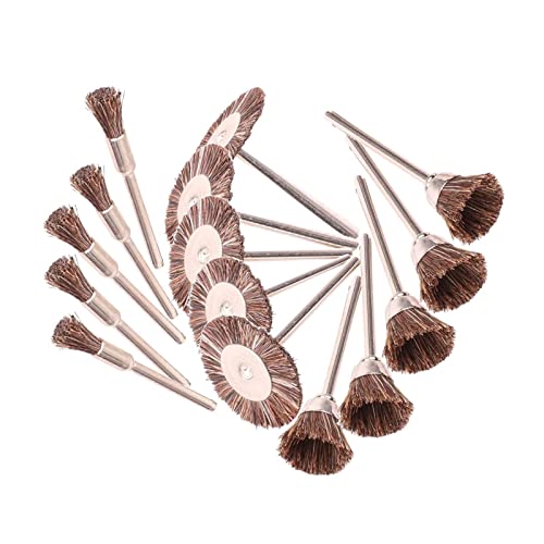 𝐋𝐮𝐨 𝐤𝐞 15 Pcs Horsehair Brushes - 1/8 Inch Shank Assorted Shape Bristle Brush Wheels for Rotary Tools Includes Dremel (Brown)