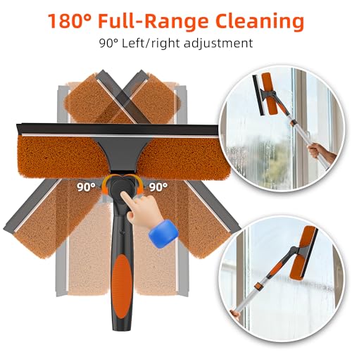 26FT High Window Cleaning Kit with Pole, 2-in-1 Window Squeegee with 5-20 FT Telescoping Extension Pole - Professional Window Washing Kit with Long Handle, Multi-Use Cleaning Tool for High Windows