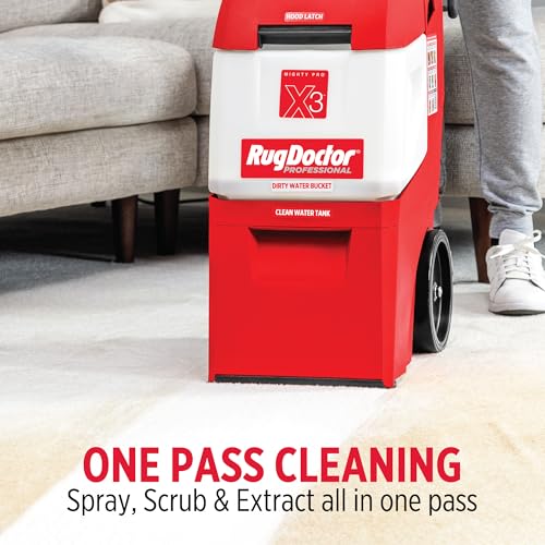 Rug Doctor Mighty Pro X3 Commercial Carpet Cleaner – Large Red Pet Pack, Includes 48 oz. Pet Carpet Cleaner Solution, Commercial Carpet Cleaning Machine, Powerful One Pass Cleaning System