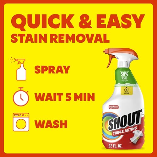 Shout Active Enzyme Laundry Stain Remover Spray, Triple-Acting Formula Clings, Penetrates, and Lifts 100+ Types of Everyday Stains - Prewash Spray 22oz