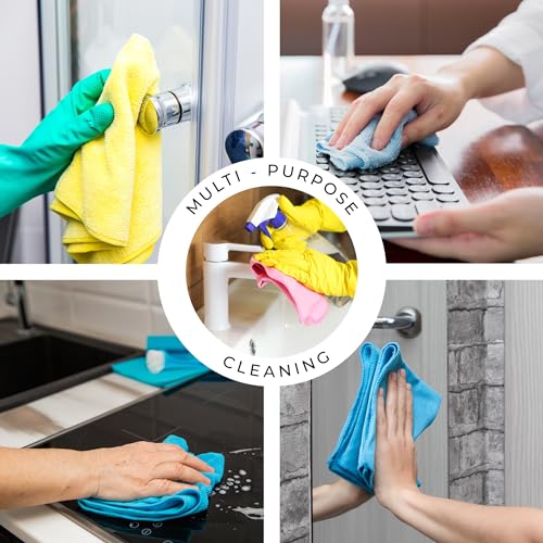 Fabricube Turkish Microfiber Cleaning Cloth of 4 Colors | 20% Polyamide for Elevated Liquid Suction | Must Have Drying Supply for Kitchen and Home Accessories | Rags with Reinforced Edges, Pack of 8