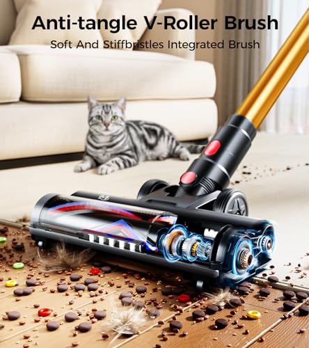 Cordless Vacuum Cleaner, 550W 45KPA 65Mins Vacuum Cleaners for Home, Stick Vacuum with Self-Standing,Touch Screen, Anti-Tangle Brush, 8-in-1 Lightweight Wireless Vacuum for Pet Hair Carpet Hard Floors