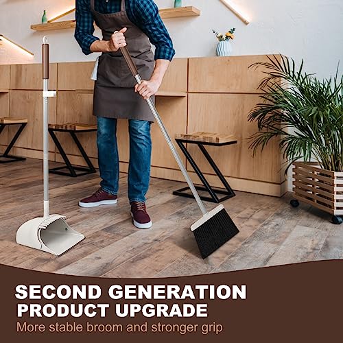 Jekayla 54" Long Handled Broom and Dustpan Set - Perfect Dust Pan and Brush Combo for Efficient Cleaning, Brown and White