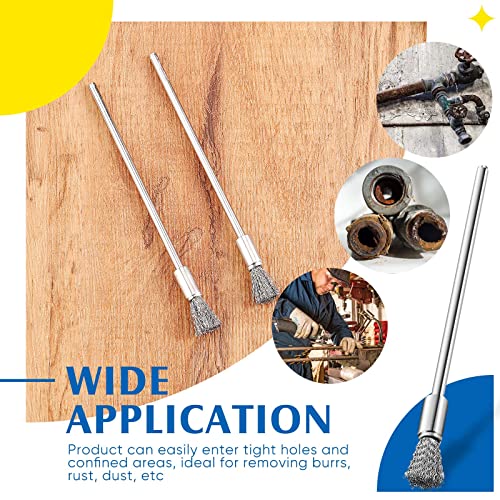 Lounsweer 10 Pcs Wire Brush Extended Cleaning End Brushes Pen Wire Scrub 3 mm Mandrel Rust Paint Removal Bits Polishing Rotary Tool Accessories, 6 mm End Scrub(Stainless Steel)