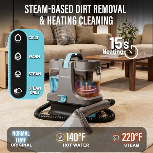 Starrybot Portable Carpet Cleaner Machine with Steam and Heating Techology,18Kpa Powerful Suction with Versatile Tools for Pets, Couch,Spot Cleaner for Stairs/Furniture/Rug(Gray)(AC0205)