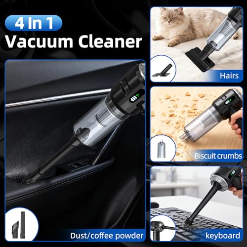 Sycoodeal Handheld Car Vacuum Cleaner, 25000PA Strong Cyclonic Suction Portable Mini Vacuum Cordless with Digital Display Lightweight Handheld for Pet Hair, Car, Home, Office, Kitchen(Silver)
