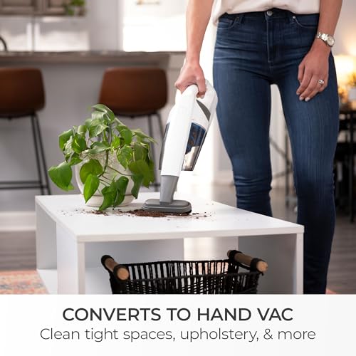 Kenmore DS1030 Cordless Stick Vacuum Lightweight Cleaner 2-Speed Power Suction LED Headlight 2-in-1 Handheld for Hardwood Floor, Carpet & Pet Hair, White