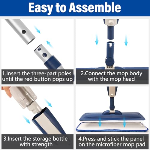 Wet Spray Mop for Floor Cleaning with 14 oz Bottle & 3 Microfiber Pads