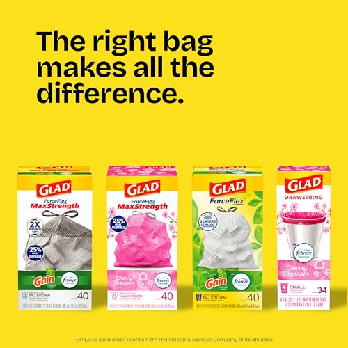 Glad ForceFlex Tall Kitchen Trash Bags, 13 Gallon, Pine-Sol Original, 40 Count (Package May Vary)
