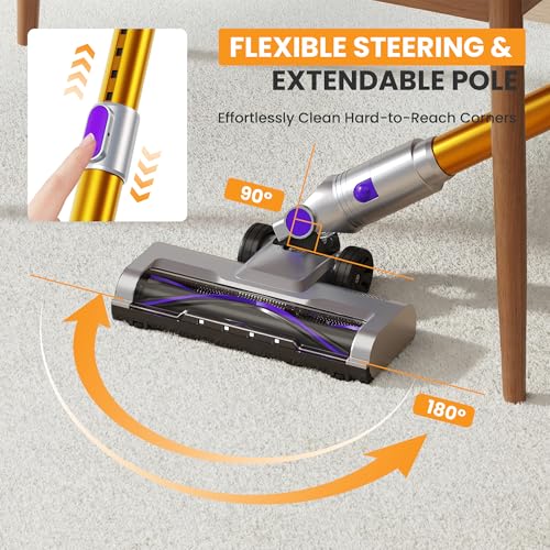 NEWBULIG Cordless Vacuum Cleaner, Removable Stick Vacuum with LED Touch Screen, Self-Standing, 35Mins Runtime, Lightweight Handheld for Pet Hair, Hard Floor, Carpet