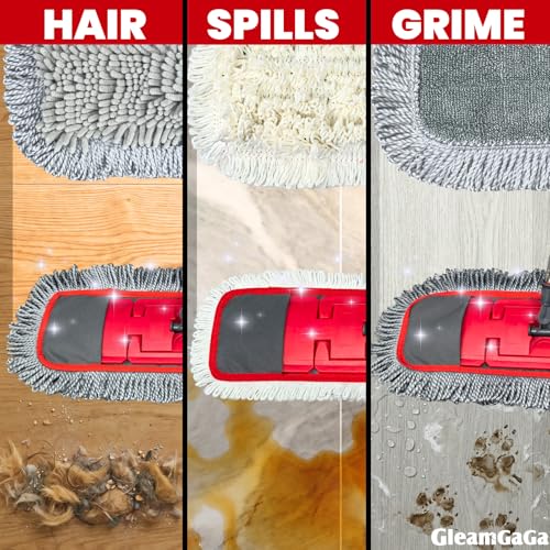 Dust Mop for Floor Cleaning with 4-in-1 Washable Pad System, Wet & Dry Multi-Purpose Mop with Built-In Scraper and Extra-Long 62'' Stainless Steel Handle for Hardwood,Vinyl,Laminate,Tile,Marble Floors