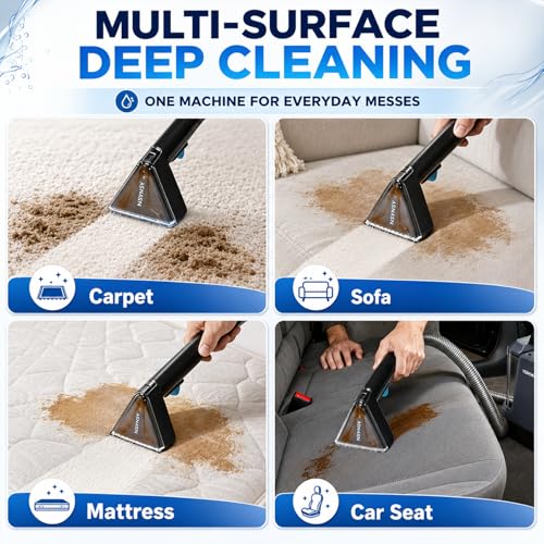 Upholstery Cleaner Machine & Carpet Cleaner | Portable Spot Cleaner with Strong Suction and Scrubbing Brush for Pet Stains, Spills on Couches, Rugs, Mattresses, Car Interiors (White)