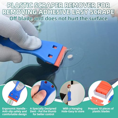 Balldanlu Adhesive Remover Spray, 4.06 Oz Glue Remover with Plastic Scraper and Towel, Surface Safe Sticky Stuff Remover for Car, Windows, Floor, Sticker Remover (1, GREEN) (Small)