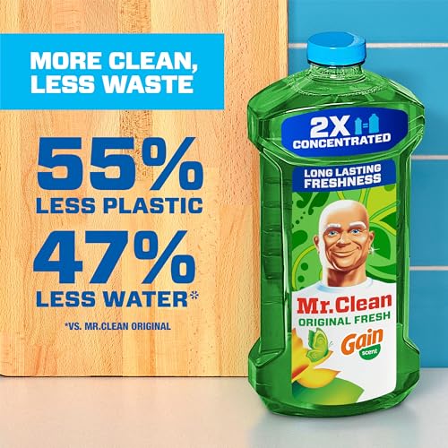 Mr. Clean All Purpose Cleaner, Floor Cleaner for Mopping Home, Bathroom, & Kitchen, Cleaning Liquid for Mop & Bucket, Cleaning Supplies, Multi-Surface Dilutable, Gain, 41oz