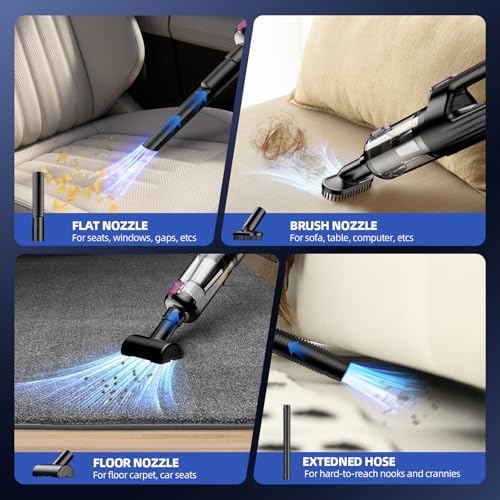 MONOZEL Cordless Handheld Vacuum Cleaner, 18000Pa 2 in 1 Car Vacuum Cleaner&Air Duster, 130W Brushless Motor with 7800mAh Battery, LED Light and Multi-Nozzles, Portable for Car, Home, Office, Pet
