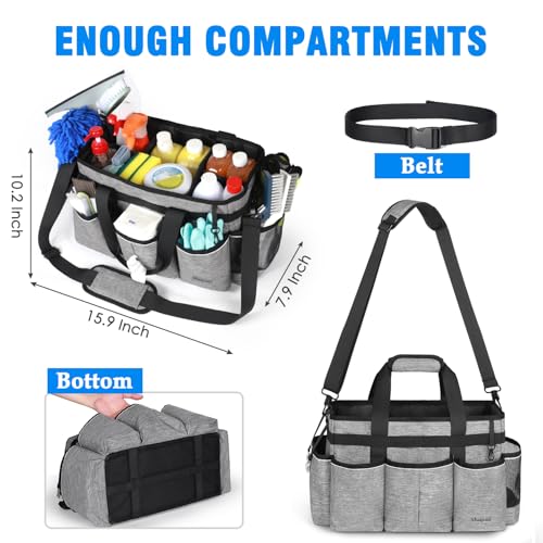 Shupaii Wearable Cleaning Caddy Bag, Cleaning Caddy Supplies Organizer with Handles for Cleaners & Housekeeper, Under Sink & Car Cleaning Tool Organizers Bag with Adjustable Shoulder Strap&Waist Belt