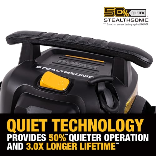 DEWALT STEALTHSONIC Wet Dry Shop Vac 6 Gallon, Shop Vacuum Wet and Dry 5 HP, Ultra Quiet Shopvac with Powerful Suction, Wet Dry Vacuum Cleaner for Home, Garage, Workshop, Jobsite, DXV06P-QT