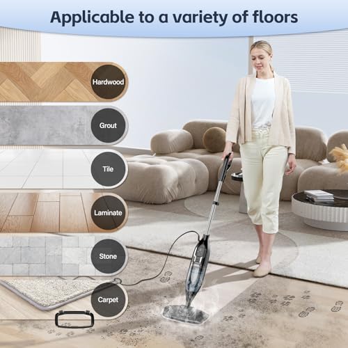 Steam Mop, 12-in-1 Powerful Handheld Steam Cleaner Detachable Steam Mops for Floor Cleaning, 565ML Removable Tank, 23FT Power Cable, MultiPurpose Steamer for Hardwood, Tile, Grout, Furniture