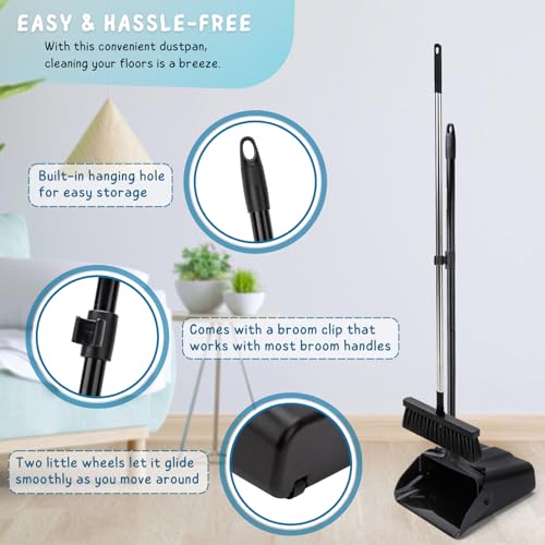 Dustpan with Long Handle, 37’’ Upright Dust Pan, Heavy Duty Standing up Dustpans for Indoor, Outdoor, Home, Office, Commercial, Industrial, Shop