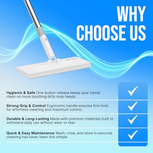 CleanMattix - FlexiClamp Sweep & Mop Kit - Compatible with Swiffer Pads, Durable Cleaning Tool for Hardwood, Tile, Marble & Laminate Floors, Home, Kitchen Cleaning Essentials. (Include 10 Dry Cloths)