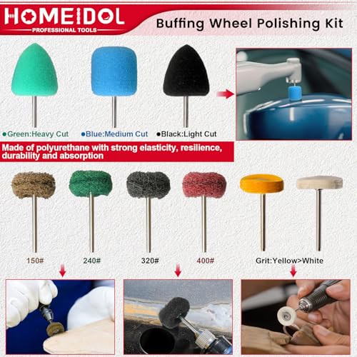103PCS Buffing Wheel for Dremel Polishing Kit, HOMEIDOL 1/8" Shank Polishing Wheel for Dremel Tool Accessories, Abrasive Wheel Buffing Wire Brush Woolen Brush Rotary Polish Bits
